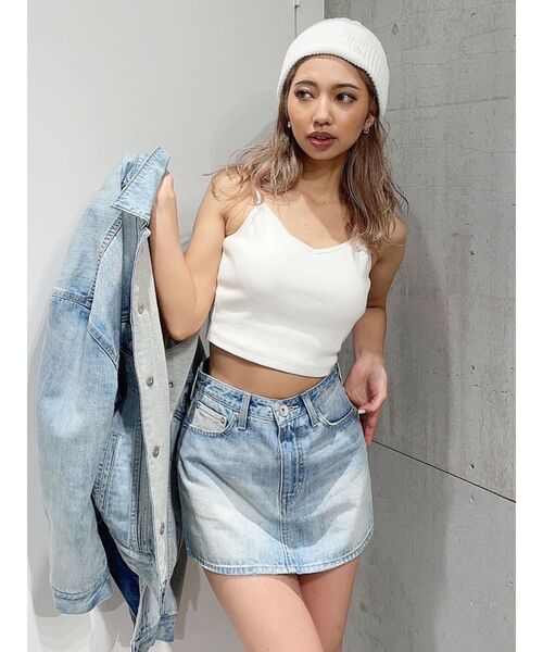 GYDA（ジェイダ）の「BACK クロス テレコ ビスチェ（キャミソール・レディース・オフホワイト/ブラック・FREE）」の5枚目の写真