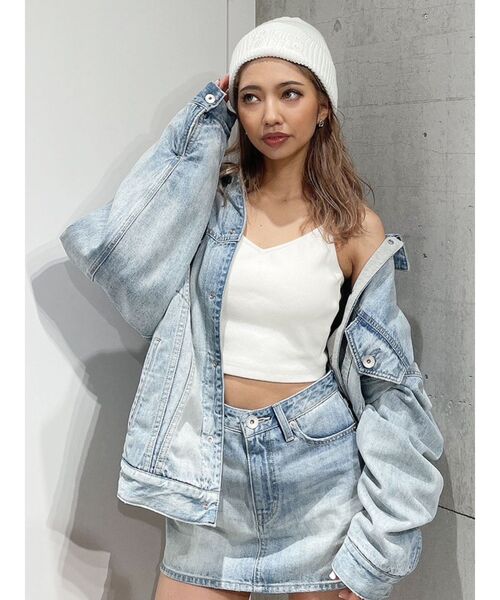 GYDA（ジェイダ）の「BACK クロス テレコ ビスチェ（キャミソール・レディース・オフホワイト/ブラック・FREE）」の6枚目の写真