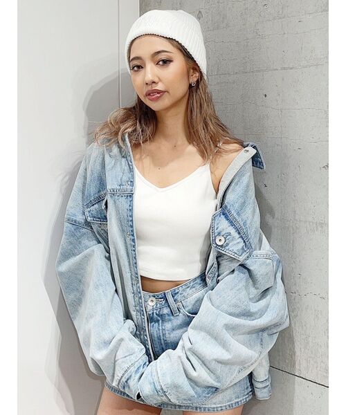 GYDA（ジェイダ）の「BACK クロス テレコ ビスチェ（キャミソール・レディース・オフホワイト/ブラック・FREE）」の8枚目の写真