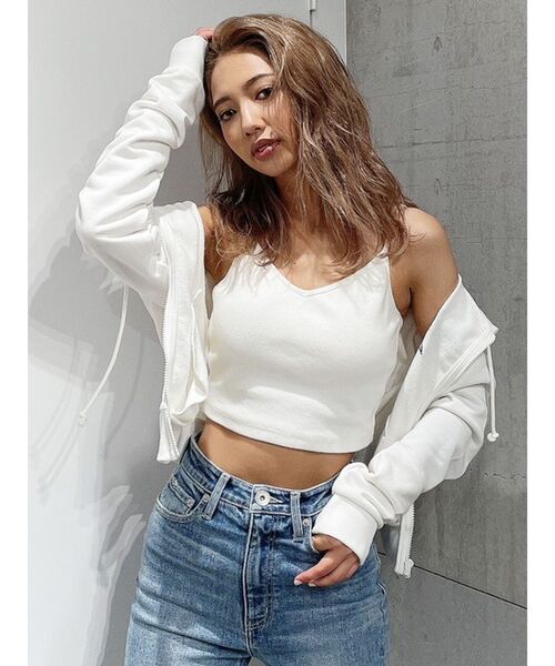 GYDA（ジェイダ）の「BACK クロス テレコ ビスチェ（キャミソール・レディース・オフホワイト/ブラック・FREE）」の10枚目の写真