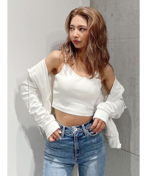 GYDA（ジェイダ）の「BACK クロス テレコ ビスチェ（キャミソール・レディース・オフホワイト/ブラック・FREE）」の11枚目の写真