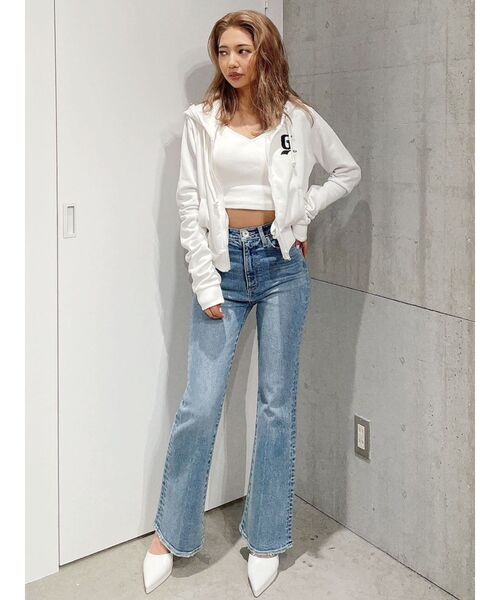 GYDA（ジェイダ）の「BACK クロス テレコ ビスチェ（キャミソール・レディース・オフホワイト/ブラック・FREE）」の12枚目の写真