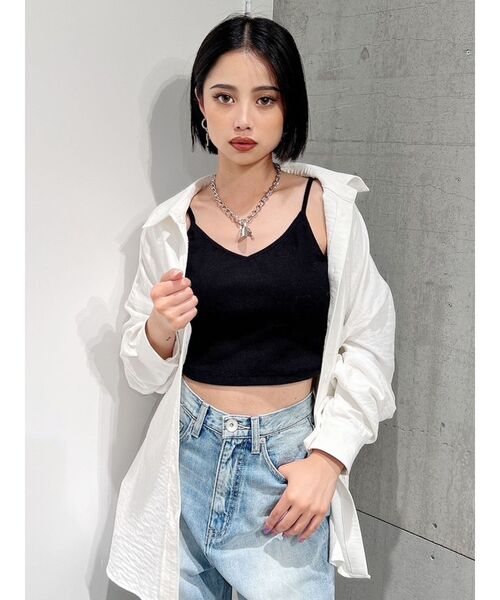 GYDA（ジェイダ）の「BACK クロス テレコ ビスチェ（キャミソール・レディース・オフホワイト/ブラック・FREE）」の21枚目の写真