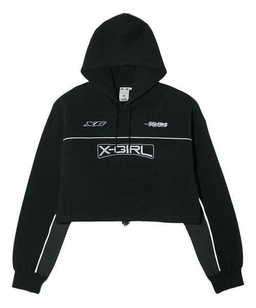 X-girl(エックスガール)の「CONTRAST PIPING CROPPED HOODIE(パーカー・レディース・ブラック/オレンジ/ホワイト・M/S)」の3枚目の写真