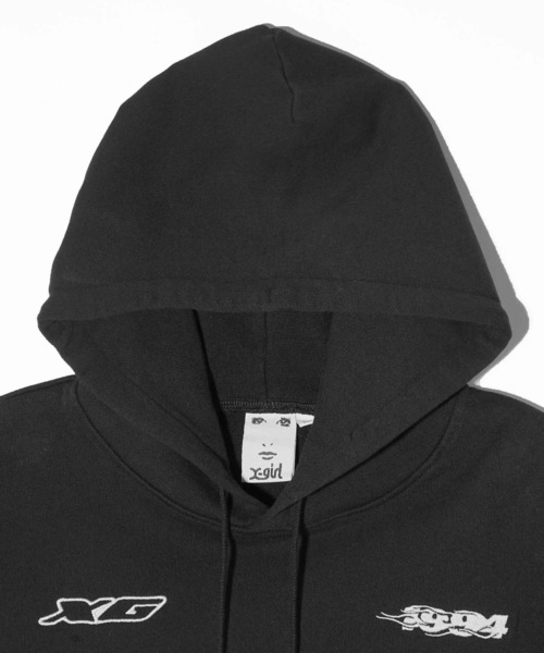 X-girl(エックスガール)の「CONTRAST PIPING CROPPED HOODIE(パーカー・レディース・ブラック/オレンジ/ホワイト・M/S)」の6枚目の写真