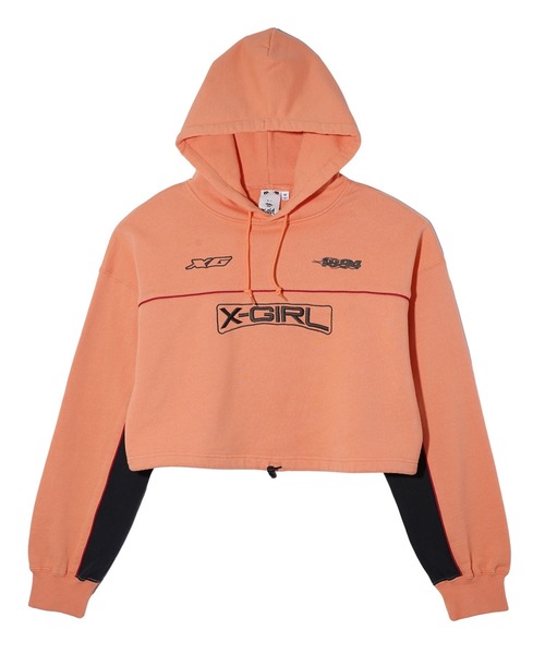 X-girl(エックスガール)の「CONTRAST PIPING CROPPED HOODIE(パーカー・レディース・ブラック/オレンジ/ホワイト・M/S)」の13枚目の写真