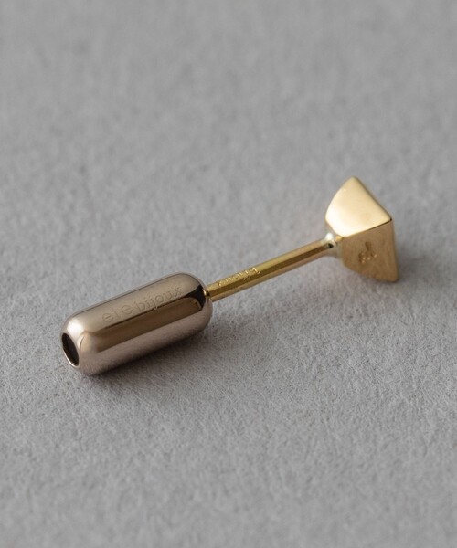 【ete】K18YG SV925 アクアマリン スクエア ピアス（片耳用） ピース] K18YG SV925 アクアマリン スクエア ピアス（ピアス