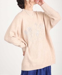 花刺繍ニットトップス