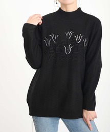 花刺繍ニットトップス