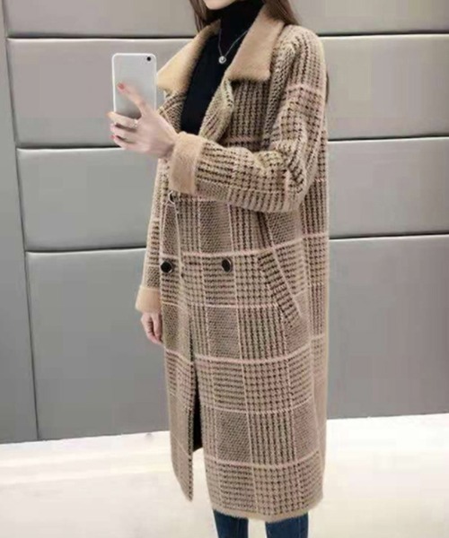 Miniministore（ミニミニストア）の「グレンチェック チェスターコート 韓国（チェスターコート・レディース・ベージュ/ブルー/ホワイト・FREE）」の7枚目の写真