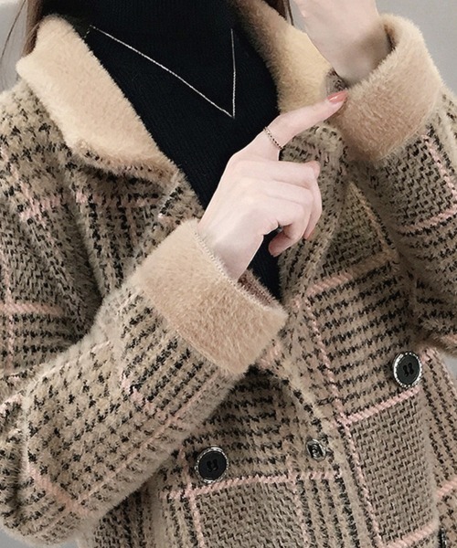 Miniministore（ミニミニストア）の「グレンチェック チェスターコート 韓国（チェスターコート・レディース・ベージュ/ブルー/ホワイト・FREE）」の8枚目の写真