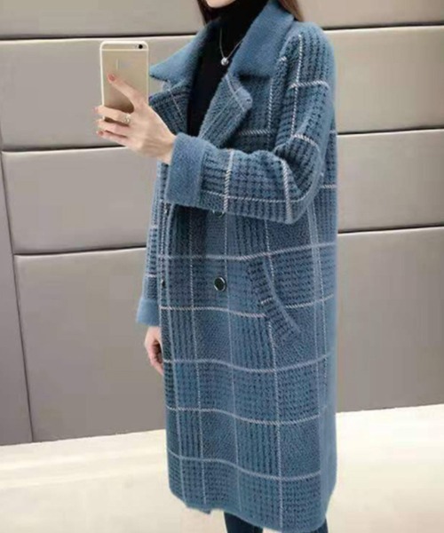 Miniministore（ミニミニストア）の「グレンチェック チェスターコート 韓国（チェスターコート・レディース・ベージュ/ブルー/ホワイト・FREE）」の13枚目の写真