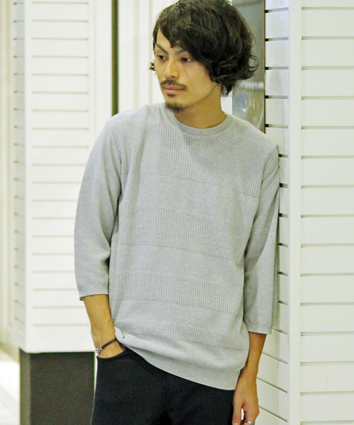 ivory court(アイボリーコート)の「セイシェルボーダークルーネック ニット◆(ニット/セーター・メンズ・ネイビー/グレー/ブルー・40/38)」の1枚目の写真