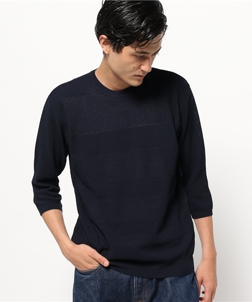 ivory court(アイボリーコート)の「セイシェルボーダークルーネック ニット◆(ニット/セーター・メンズ・ネイビー/グレー/ブルー・40/38)」の2枚目の写真