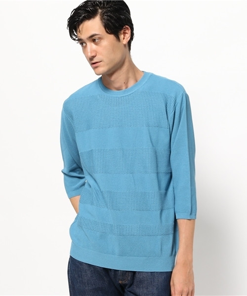 ivory court(アイボリーコート)の「セイシェルボーダークルーネック ニット◆(ニット/セーター・メンズ・ネイビー/グレー/ブルー・40/38)」の3枚目の写真