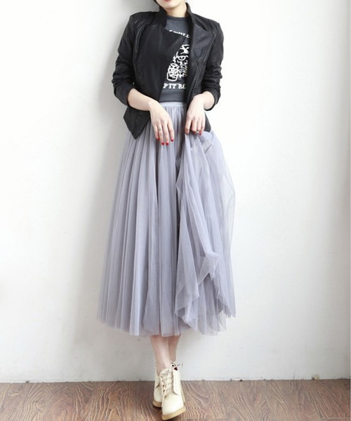 SEU（エスイーユー）の「ふわっと愛らしく。チュールロングスカート（スカート・レディース・ブラック/ピンク/ベージュ/モカ/グレー・M）」の2枚目の写真