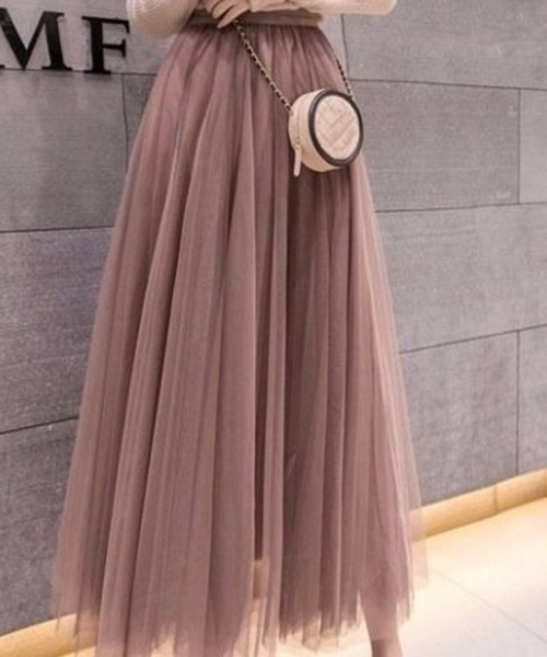 SEU（エスイーユー）の「ふわっと愛らしく。チュールロングスカート（スカート・レディース・ブラック/ピンク/ベージュ/モカ/グレー・M）」の3枚目の写真