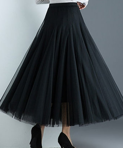 SEU（エスイーユー）の「ふわっと愛らしく。チュールロングスカート（スカート・レディース・ブラック/ピンク/ベージュ/モカ/グレー・M）」の6枚目の写真