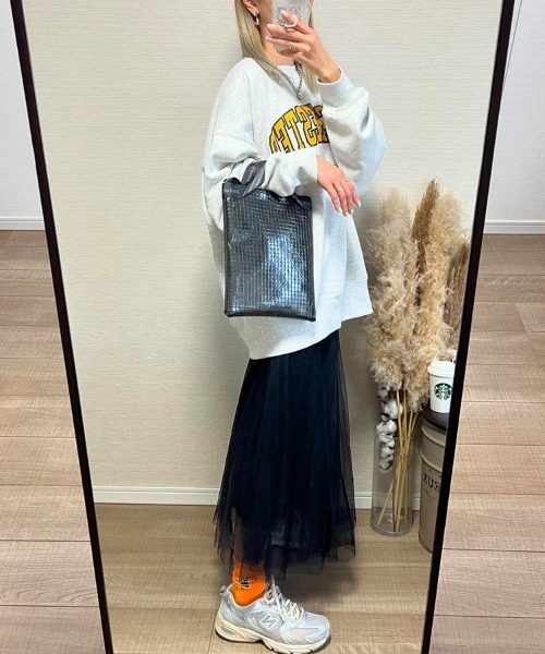 SEU（エスイーユー）の「ふわっと愛らしく。チュールロングスカート（スカート・レディース・ブラック/ピンク/ベージュ/モカ/グレー・M）」の10枚目の写真