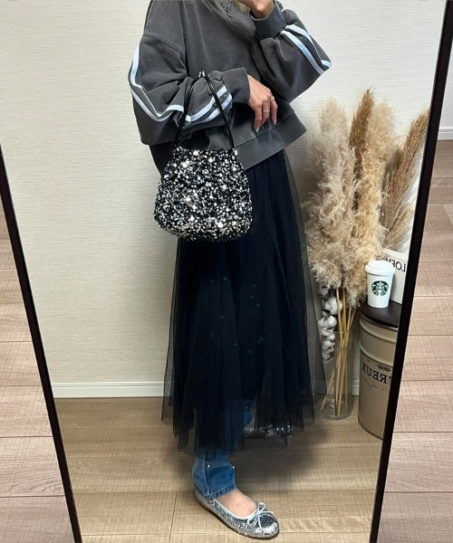 SEU（エスイーユー）の「ふわっと愛らしく。チュールロングスカート（スカート・レディース・ブラック/ピンク/ベージュ/モカ/グレー・M）」の11枚目の写真