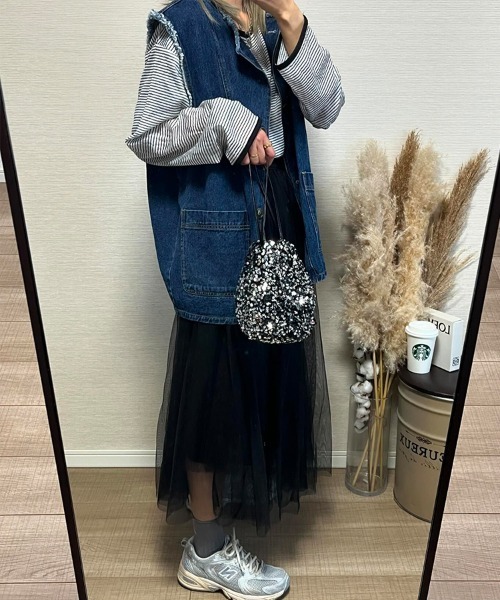 SEU（エスイーユー）の「ふわっと愛らしく。チュールロングスカート（スカート・レディース・ブラック/ピンク/ベージュ/モカ/グレー・M）」の12枚目の写真