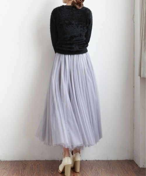 SEU（エスイーユー）の「ふわっと愛らしく。チュールロングスカート（スカート・レディース・ブラック/ピンク/ベージュ/モカ/グレー・M）」の14枚目の写真