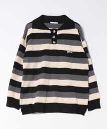 NOWLE（ノウル）の「【NOWLE】ワンポイント ポロネック ボーダーニット（ニット/セーター・メンズ）」