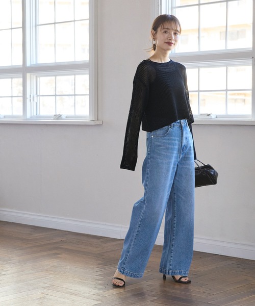 coca（coca）（コカ）の「クロップド丈メッシュニット（ニット/セーター・レディース・ブラック/アイボリー・M/L）」の9枚目の写真