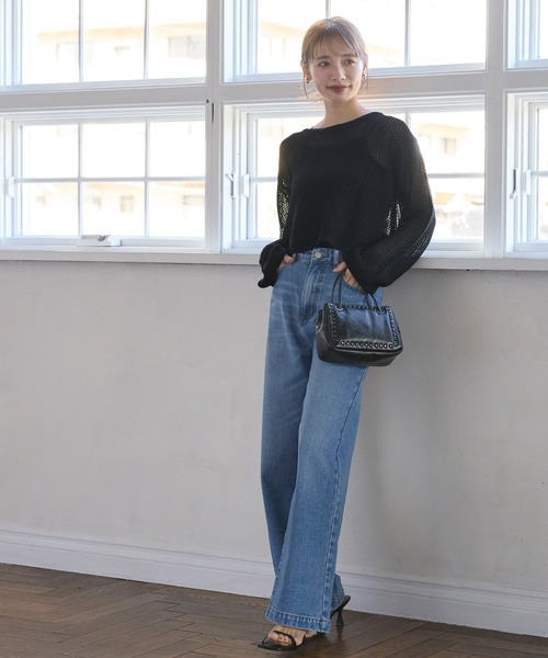 coca（coca）（コカ）の「クロップド丈メッシュニット（ニット/セーター・レディース・ブラック/アイボリー・M/L）」の11枚目の写真