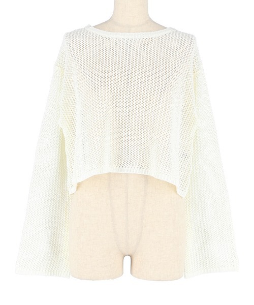 coca（coca）（コカ）の「クロップド丈メッシュニット（ニット/セーター・レディース・ブラック/アイボリー・M/L）」の14枚目の写真