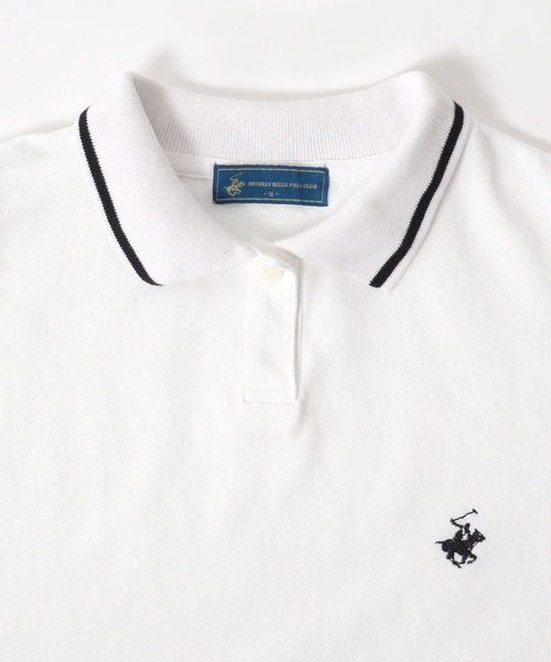 BEVERLY HILLS POLO CLUB（ビバリーヒルズポロクラブ）の「BEVERLY HILLS POLO CLUB ブランドロゴワンポイント刺繍 鹿の子ポロシャツ レディース（ポロシャツ・レディース・ブラック/オフホワイト・M）」の5枚目の写真