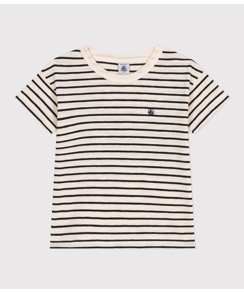 PETIT BATEAU(プチバトー)の「ミニマリニエール半袖Tシャツ(Tシャツ/カットソー・キッズ・ホワイト×ネイビー・3YEAR/4YEAR/5YEAR)」の1枚目の写真