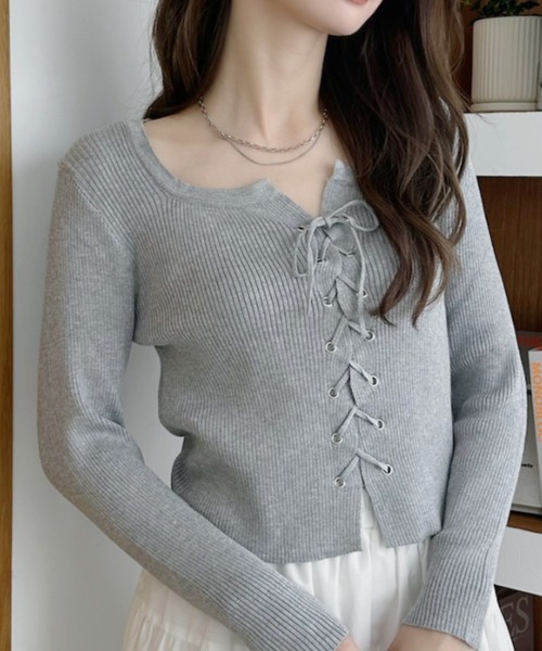 ミッソーニレディースレーストップス♡新品未使用♡① セール】ニットトップス フロントレースアップ秋服（ニット