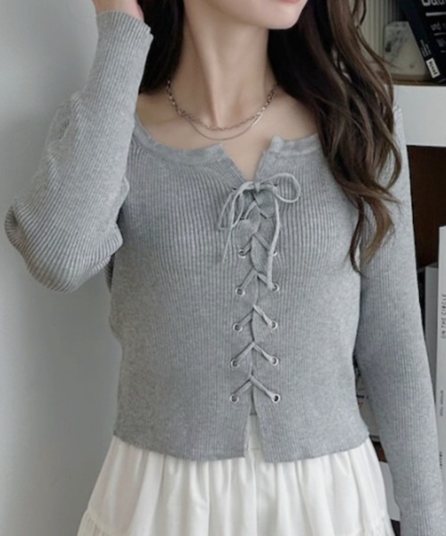 【定価143,000円】MONSE モンス トップス ベルト付き レディース セール】ニットトップス フロントレースアップ秋服（ニット