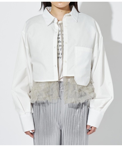 Settimissimo（セッティミッシモ）の「アシンメトリーポケット ブロード ショートシャツ クロップド丈（シャツ/ブラウス・レディース・オフホワイト/ブルー・FREE）」の13枚目の写真