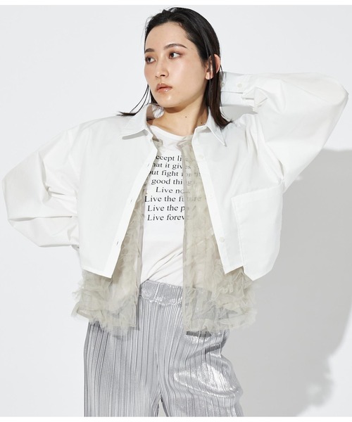 Settimissimo（セッティミッシモ）の「アシンメトリーポケット ブロード ショートシャツ クロップド丈（シャツ/ブラウス・レディース・オフホワイト/ブルー・FREE）」の5枚目の写真