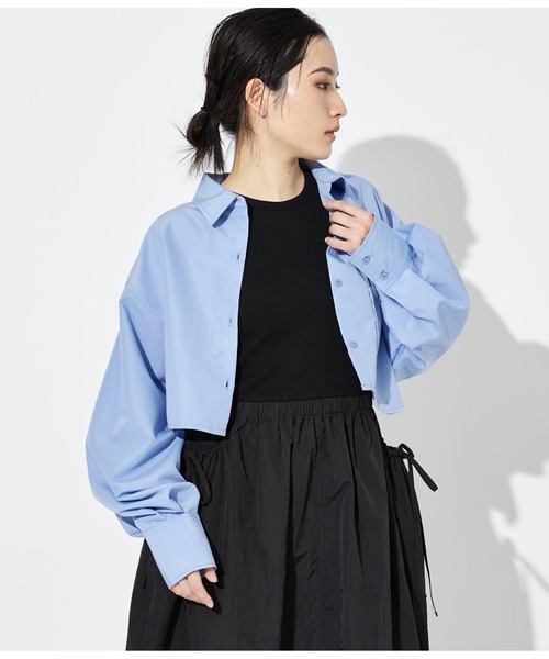 Settimissimo（セッティミッシモ）の「アシンメトリーポケット ブロード ショートシャツ クロップド丈（シャツ/ブラウス・レディース・オフホワイト/ブルー・FREE）」の10枚目の写真