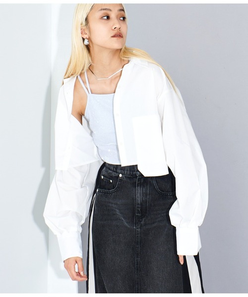 Settimissimo（セッティミッシモ）の「アシンメトリーポケット ブロード ショートシャツ クロップド丈（シャツ/ブラウス・レディース・オフホワイト/ブルー・FREE）」の21枚目の写真