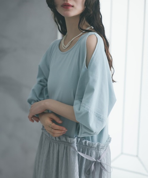 somari imagination(ソマリ イマジネーション)の「肩スリット異素材ドッキングワンピース(ワンピース・レディース・ミント/ブラック・1/2)」の21枚目の写真