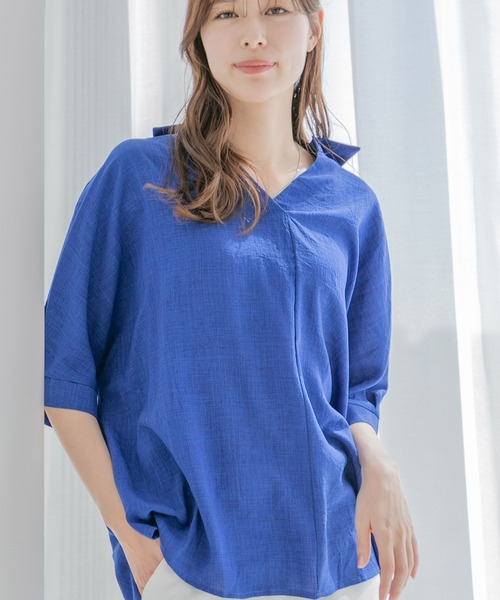 Jayro(ジャイロ)の「後ボタンスキッパー5分袖ブラウス(シャツ/ブラウス・レディース・サックスブルー/ブルー/ライトグリーン/ピンク/ベージュ・FREE)」の4枚目の写真