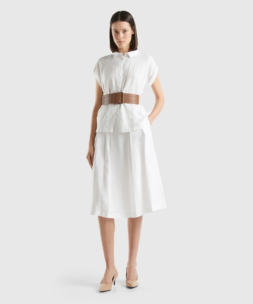 BENETTON (UNITED COLORS OF BENETTON)(ベネトンユナイテッドカラーズオブベネトン)の「リネン100%ミディ丈フレアスカート(スカート・レディース・ブラック/カーキ/ライトベージュ/ホワイト/ベージュ/イエロー・44/40/38/42/36)」の9枚目の写真