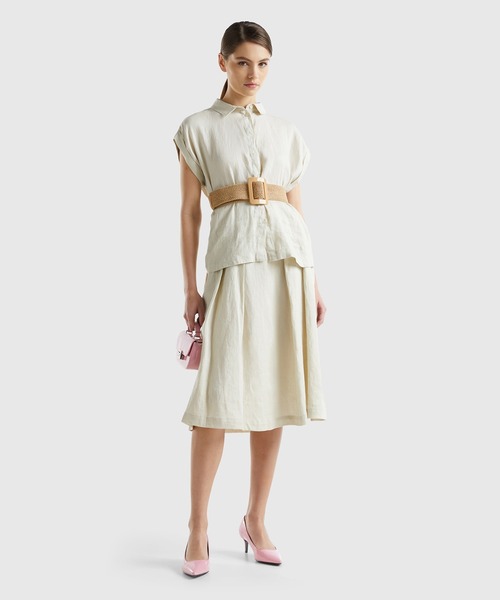 BENETTON (UNITED COLORS OF BENETTON)(ベネトンユナイテッドカラーズオブベネトン)の「リネン100%ミディ丈フレアスカート(スカート・レディース・ブラック/カーキ/ライトベージュ/ホワイト/ベージュ/イエロー・44/40/38/42/36)」の17枚目の写真