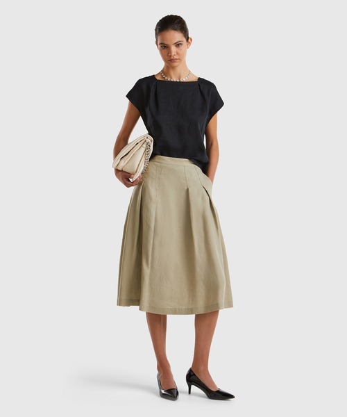 BENETTON (UNITED COLORS OF BENETTON)(ベネトンユナイテッドカラーズオブベネトン)の「リネン100%ミディ丈フレアスカート(スカート・レディース・ブラック/カーキ/ライトベージュ/ホワイト/ベージュ/イエロー・44/40/38/42/36)」の22枚目の写真