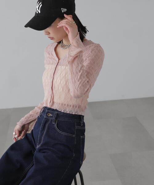 FREE'S MART（フリーズマート）の「◆シアーチュールカーディガン（カーディガン/ボレロ・レディース・ブラック/ホワイト/ピンク・FREE）」の10枚目の写真