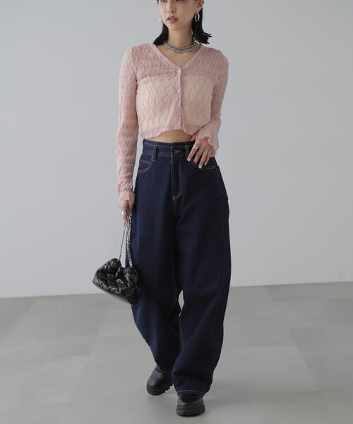 FREE'S MART（フリーズマート）の「◆シアーチュールカーディガン（カーディガン/ボレロ・レディース・ブラック/ホワイト/ピンク・FREE）」の15枚目の写真