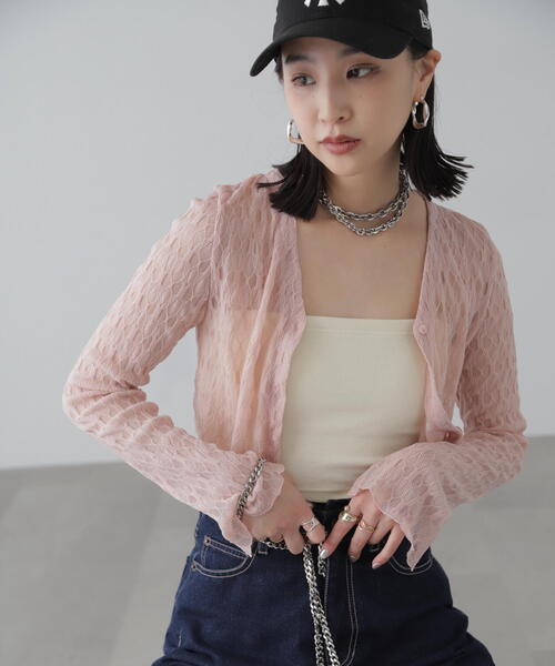 FREE'S MART（フリーズマート）の「◆シアーチュールカーディガン（カーディガン/ボレロ・レディース・ブラック/ホワイト/ピンク・FREE）」の19枚目の写真