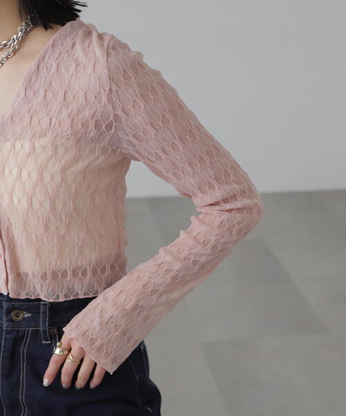 FREE'S MART（フリーズマート）の「◆シアーチュールカーディガン（カーディガン/ボレロ・レディース・ブラック/ホワイト/ピンク・FREE）」の22枚目の写真