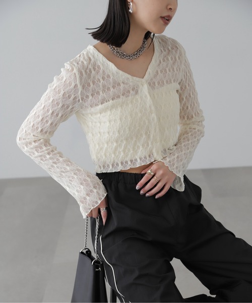 FREE'S MART（フリーズマート）の「◆シアーチュールカーディガン（カーディガン/ボレロ・レディース・ブラック/ホワイト/ピンク・FREE）」の2枚目の写真