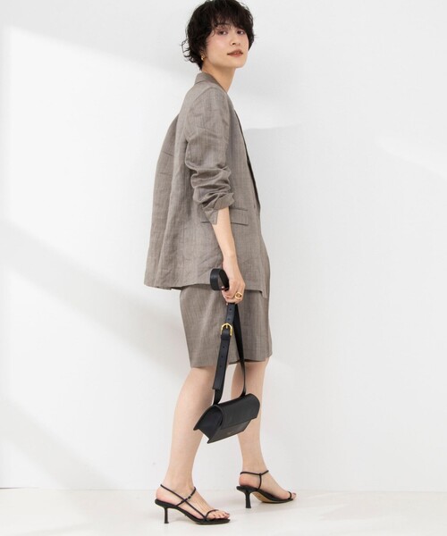 NOLLEY’S（ノーリーズ）の「《セットアップ対応》ウォッシャブルラミーシャンブレーダブルジャケット（テーラードジャケット・レディース・ライトグレー/ブラウン・38/36）」の6枚目の写真