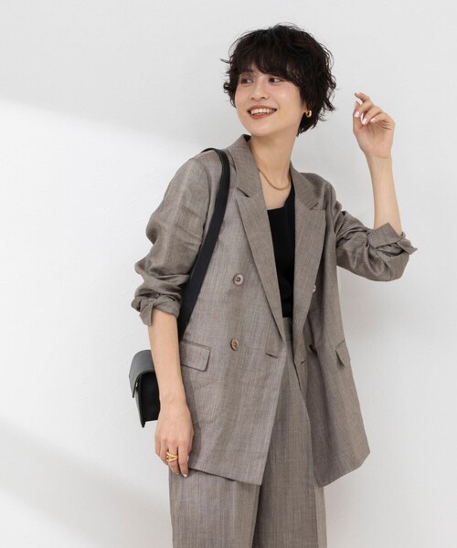 NOLLEY’S（ノーリーズ）の「《セットアップ対応》ウォッシャブルラミーシャンブレーダブルジャケット（テーラードジャケット・レディース・ライトグレー/ブラウン・38/36）」の8枚目の写真